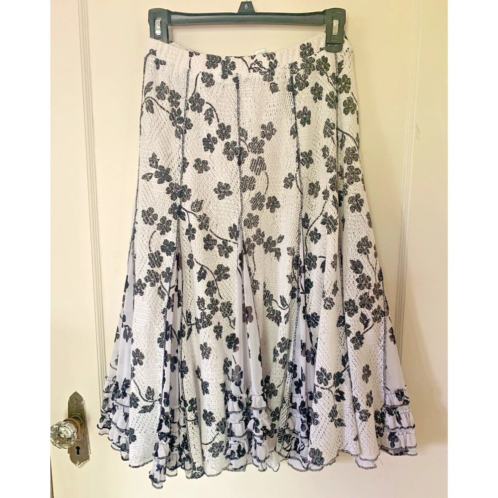Coldwater Creek Skirt Women's Size PXS White Floral Elastic Pull On Midi/Maxi